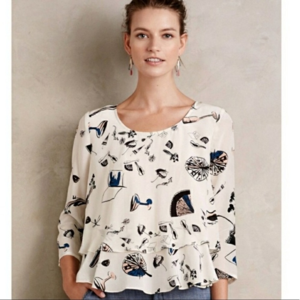 ANTHROPOLOGIE MAEVE On The Town Violin Silk Blouse